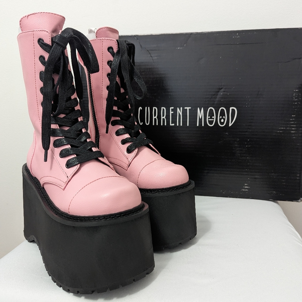 Current Mood Pink and Black Platform Boots